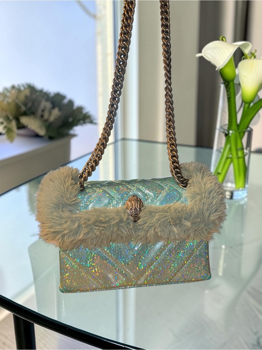 Kurt Geiger London Blue Faux Fur Mini Kensington Crossbody Bag